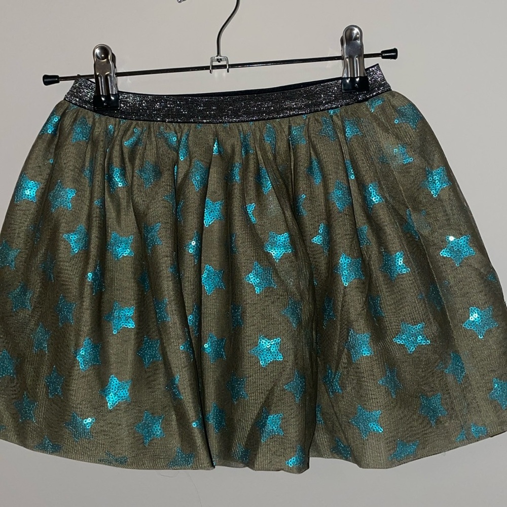 Cat and Jack Glitter Star Tutu Skirt Size 5 Spring Olive/ Blue Stars